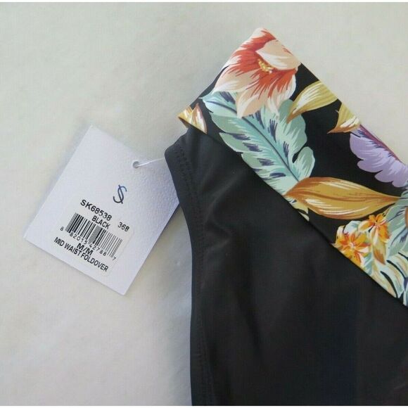 Skye SK68538 368 Size M Black Floral Mid Waist Fold Over Bikini Bottom - Picture 3 of 4